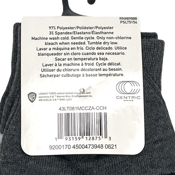 Looney Tunes Sylvester and Tweety Crew Socks, Gray, One Size Fits Most - Picture 6 of 7